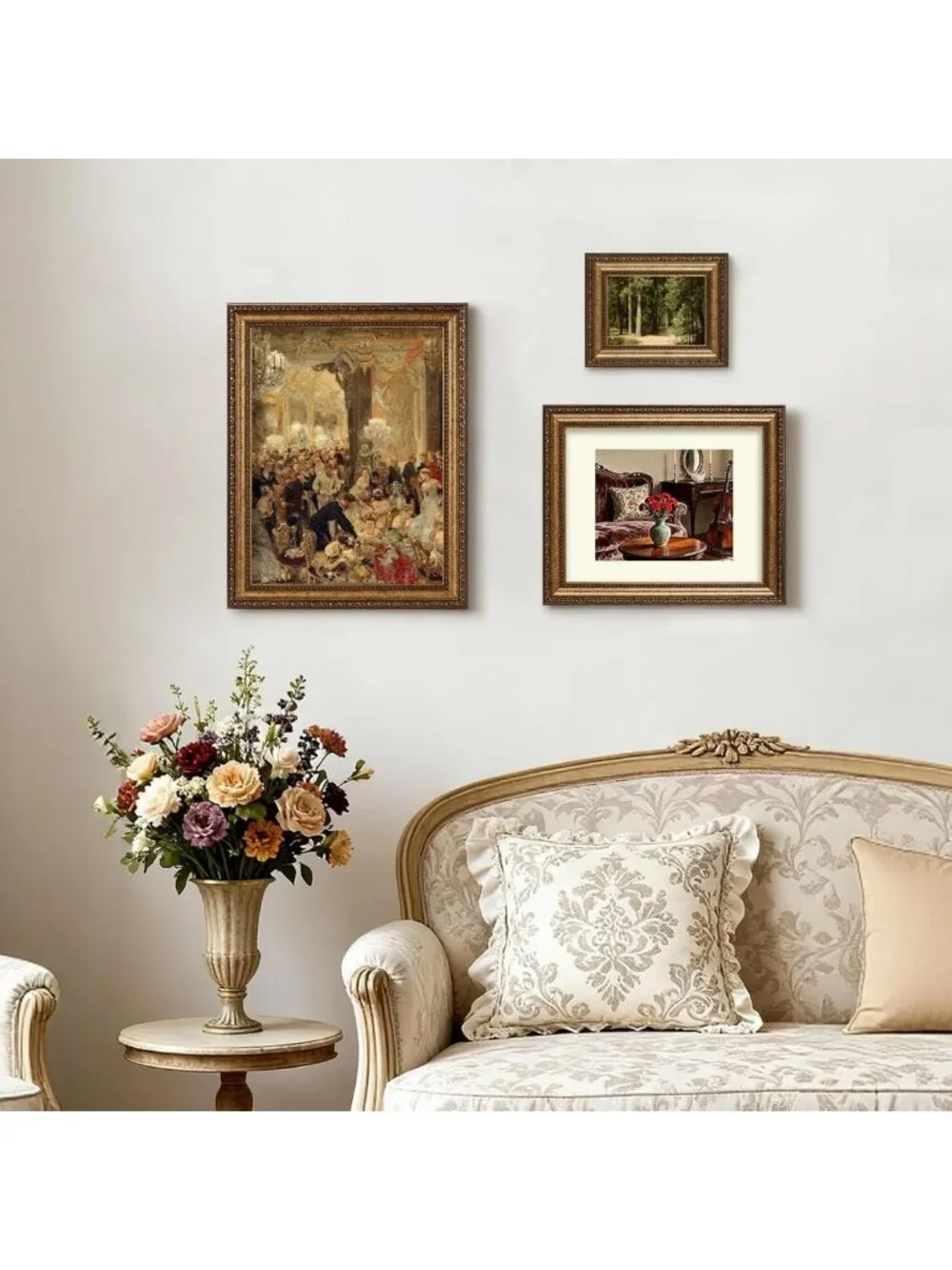 Vintage Gold Picture Frames Set of 4, 8x10 with Matted 5x7 Prints, Home Decor